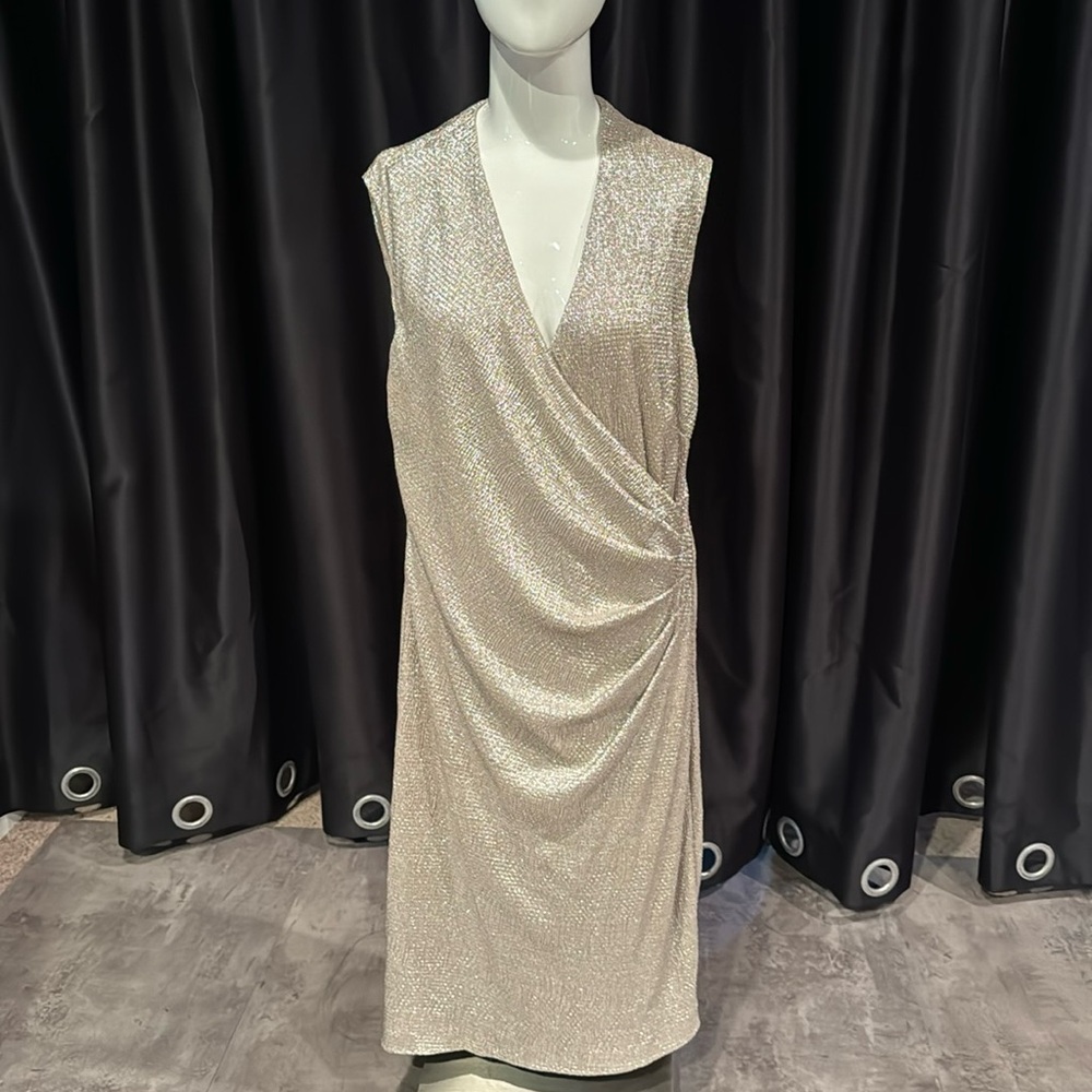 Ralph Lauren Tan Wrap Ruched Midi Dress